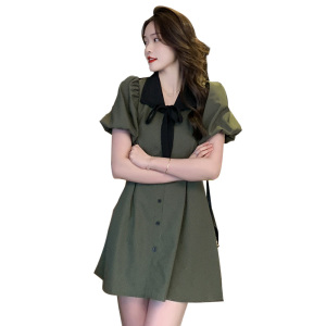 RM4331#高级感小众独特别致绝美绿色格子连衣裙子2023新款夏季