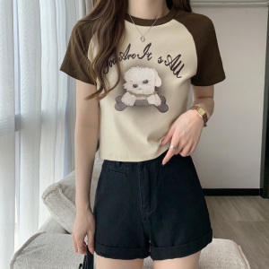 RM5290#韩版圆领短袖t恤女2023夏季新款设计感小众动物辣妹修身显瘦上衣