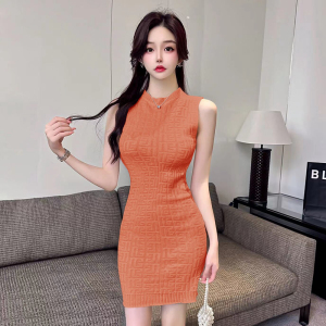 Real time photo of pure lust style bottom jacquard knitted dress for women's summer new sleeveless slim fitting sexy sma