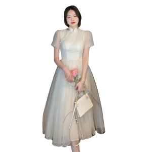 RM4405#香槟色小晚礼服女平时可穿生日订婚领证登记连衣裙夏季网纱