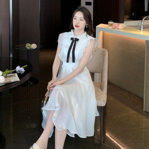 RM5365#法式蝴蝶结荷叶边白色连衣裙2023夏季新款小礼服女日常可穿