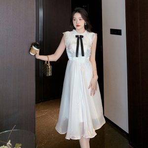 RM5365#法式蝴蝶结荷叶边白色连衣裙2023夏季新款小礼服女日常可穿