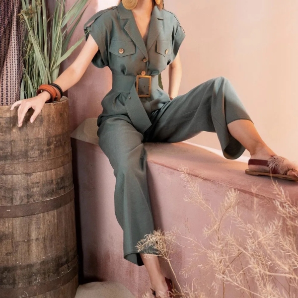 RM3721#夏季新款女装气质西装领系带修身显瘦收腰简约大牌直筒连体裤