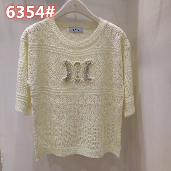 RM3434#春夏小众设计感镶钻镂空针织衫时尚洋气圆领宽松百搭T恤上衣