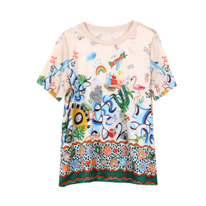 RM5142#名媛印花减龄显瘦宽大码短袖上衣高级感2023年夏季新款