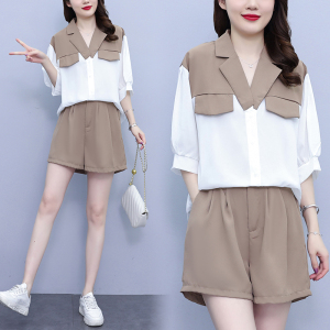 RM4421#夏季新款韩版大码女装休闲时尚百搭上衣+短裤两件套套装