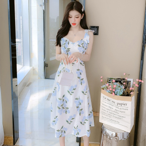 RM4354#夏季无袖淑女超修身甜美瑞丽小清新植物花卉连衣裙