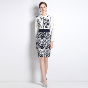 RM5418#欧洲站明星同款女时尚印花高级感修身显瘦优雅瑞丽礼服连衣裙