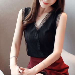 RY1783#V领蕾丝小吊带背心女夏季外穿性感宽松内搭白色打底露肩无袖上衣
