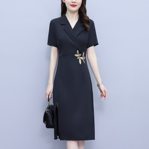 RM8741#大码女装2023夏季新款高端气质名媛女神范黑色西装连衣裙女