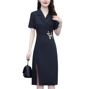 RM8741#大码女装2023夏季新款高端气质名媛女神范黑色西装连衣裙女
