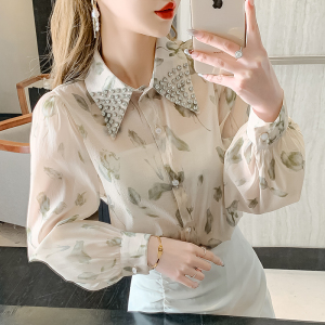 RM3925#蕾丝衫/雪纺衫田园甜美H型长袖单排扣