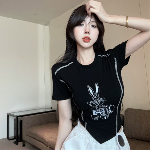 RM3577#新款设计感卡通兔刺绣弹力修身显瘦短袖T恤女
