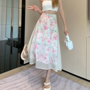 RM14483#韩版春夏季新款温柔优雅拼软纱半身裙女中长款小个子碎花半裙