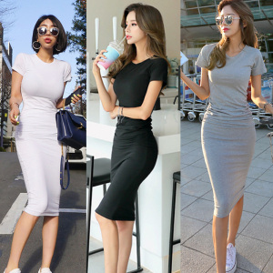 RM4633#夏新款韩版时尚气质优雅显瘦性感包臀长款打底连衣裙三色