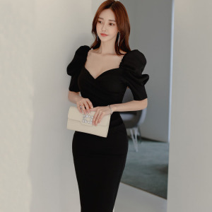 RM4634#新款韩版V领低胸性感显瘦女士包臀修身显瘦小黑裙连衣裙