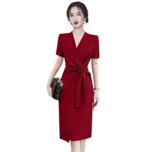 RM7275#夏季新款轻奢高级感气质V领显瘦短袖连衣裙