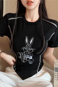 TR15640# ~春季新款设计感卡通兔刺绣弹力修身显瘦短袖T恤女 服装批发女装直播货源