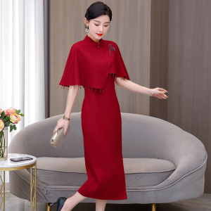 TR46014# 新款春夏改良旗袍喜婚宴装女红色中长款高级感新中式订婚礼服 礼服批发