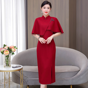 RM9159#新款春夏改良旗袍喜婆婆婚宴装女红色中长款高级感新中式订婚礼服