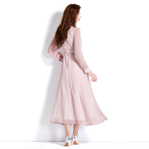 RM5263#重工刺绣翻领单门襟灯笼袖长款连衣裙