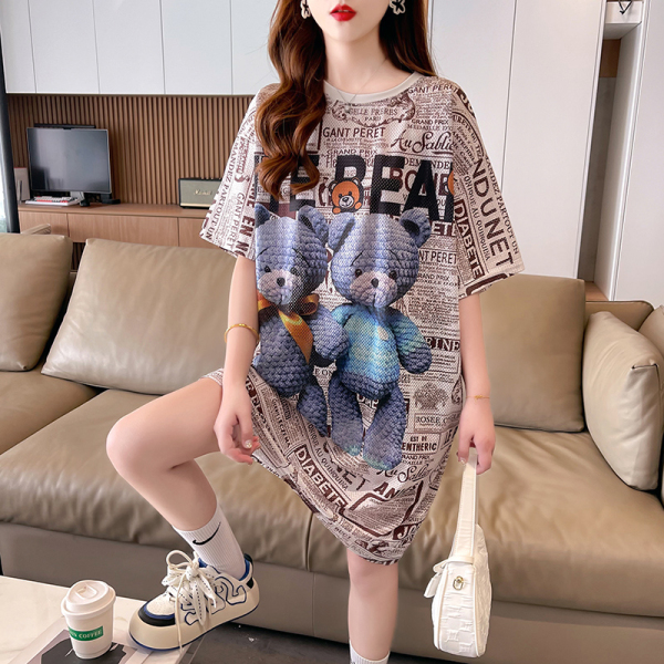 RM4252#短袖T恤女夏季新款速干网眼冰丝T恤休闲大码个性连衣裙