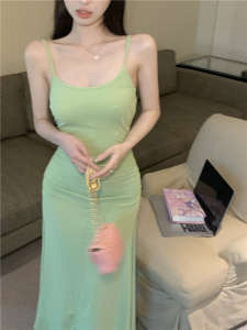 RM3648#韩版气质性感修身收腰露背吊带连衣裙