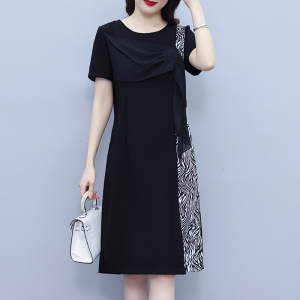 RM10527#夏季连衣裙新款胖MM女装短袖雪纺衫气质收腰显瘦裙子
