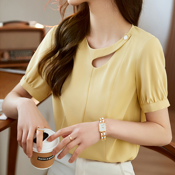 RM4856#欣未设计感衬衫女2023年夏季新款通勤风优雅短袖纯色气质上衣
