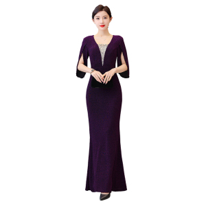 RM5163#紫色妈妈装婚宴晚礼服女高端轻奢小众喜婆婆宴会气质鱼尾主持人裙