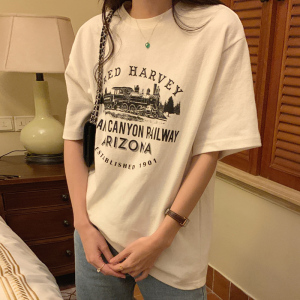 RM3565#纯棉后包领bm潮牌网红韩版打底衫上衣卡通印花短袖T恤女