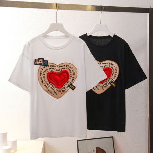 RM3770#夏装韩版宽松爱心立体装饰中长款大码短袖T恤女