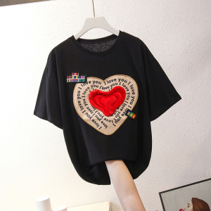 RM3770#夏装韩版宽松爱心立体装饰中长款大码短袖T恤女
