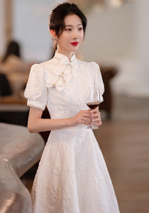 TR45909# 晚礼服女白色气质旗袍年轻款高级感连衣裙 礼服批发