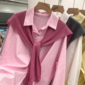 RM3564#带披肩法式小众设计感时尚盐系上衣女装2023夏新款韩系衬衫两件套