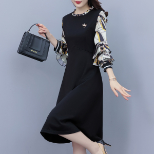 RM8596#新款韩版中长款收腰显瘦时尚气质七分袖A字连衣裙女士