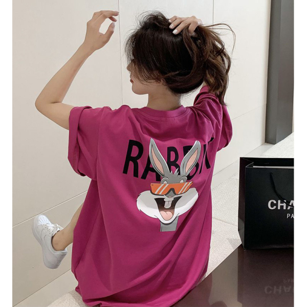 RM3566#纯棉后包领bm潮牌网红韩版打底衫上衣卡通印花短袖T恤女