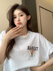 RM3566#纯棉后包领bm潮牌网红韩版打底衫上衣卡通印花短袖T恤女
