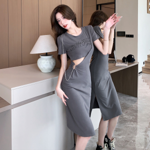 Careful Machine Waist Dress Women's Design Feels Slim with Hollow Waist and Irregular Chain Skirt
