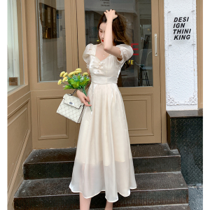 RM11050#夏装新款法式飘逸仙女裙子短袖雪纺连衣裙女