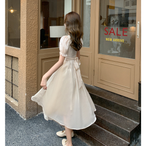 RM11050#夏装新款法式飘逸仙女裙子短袖雪纺连衣裙女