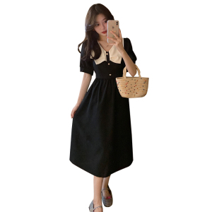 RM4442#法式复古高级感茶歇赫本风气质收腰显瘦小黑裙长裙