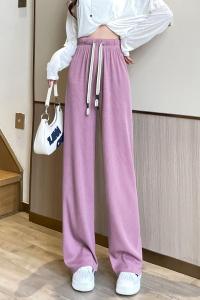 RM9995#紫色小个子款夏季凉凉裤时尚百搭松紧腰窄版直筒裤