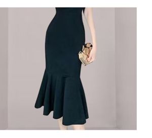 RM3988#短袖连衣裙女2023夏季新款法式赫本风修身显瘦气质中长款鱼尾裙子