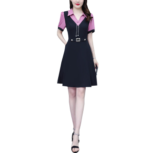 RM4418#大码女装2023夏季新款韩版时尚气质减龄遮肚显瘦撞色连衣裙