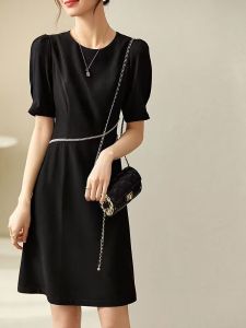 RM12309#不规则连衣裙2023夏季时尚钉珠显瘦收腰轻奢气质小黑裙