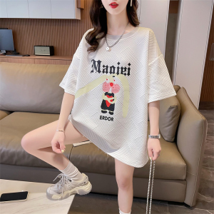 RM3774#夏季韩版宽松后包领提花卡通印花大码短袖T恤女