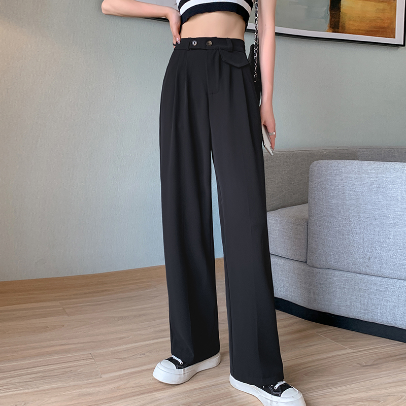 Real shot of white wide-leg pants for women plus size fat spring and summer high-waisted straight suit pants for women with high-end drape and mopping pants