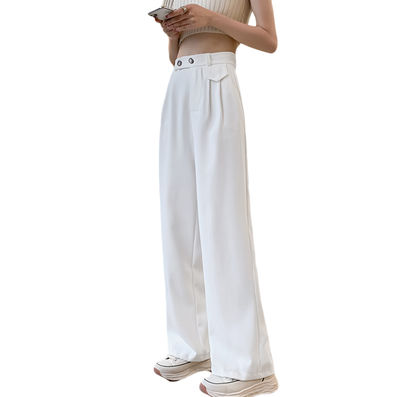 Real shot of white wide-leg pants for women plus size fat spring and summer high-waisted straight suit pants for women with high-end drape and mopping pants