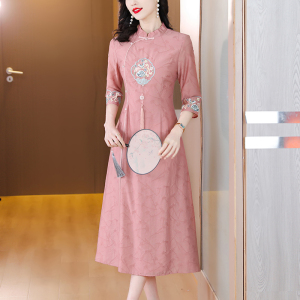 RM5437#新款复古年轻款改良修身长款新中式国风刺绣连衣裙